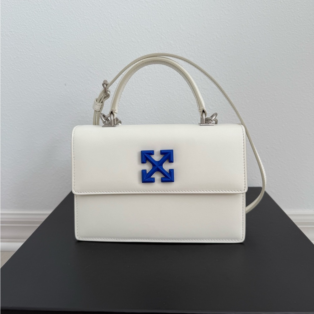 Off-White Cream Crossbody Bag with Blue Logo